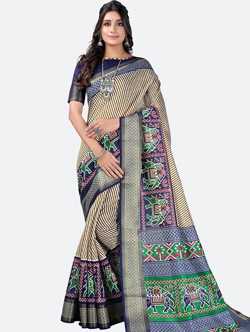 zari bordered printed saree with blouse - 18693341 - Very Small Image - 1