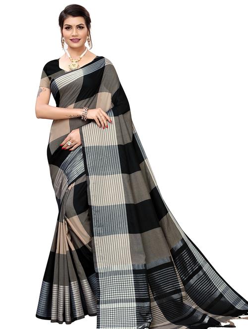 color blocked printed saree with blouse - 18693376 - Very Small Image - 1