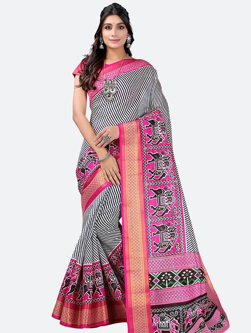 zari bordered printed saree with blouse - 18693398 - Very Small Image - 1
