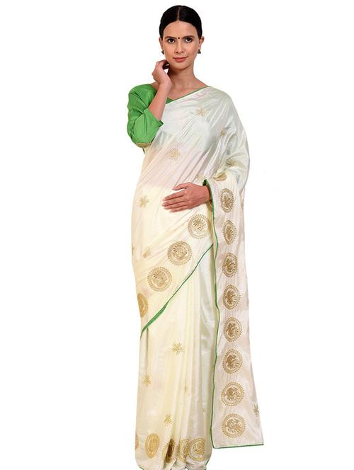off-white embroidered saree with blouse - 18693400 - Very Small Image - 1