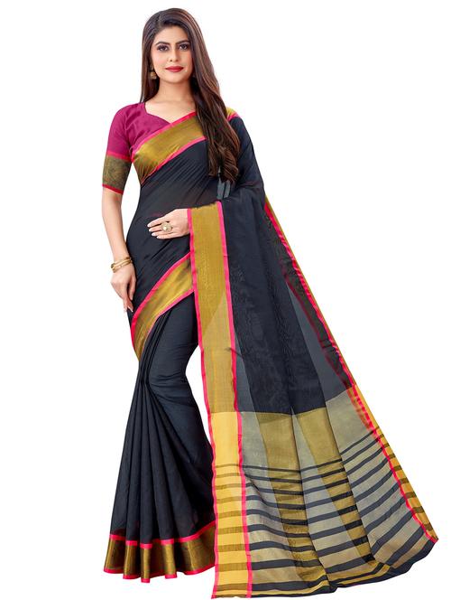 women's self design black colored saree with blouse - 18693483 - Very Small Image - 1