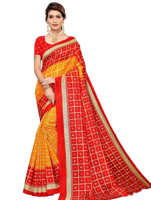 zari bordered printed saree with blouse - 18693508 - Very Small Image - 1