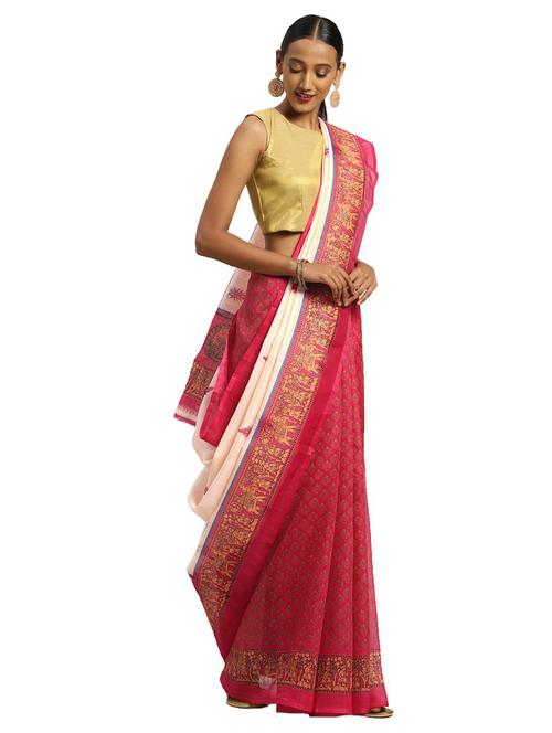 zari bordered printed saree with blouse - 18693592 - Very Small Image - 1