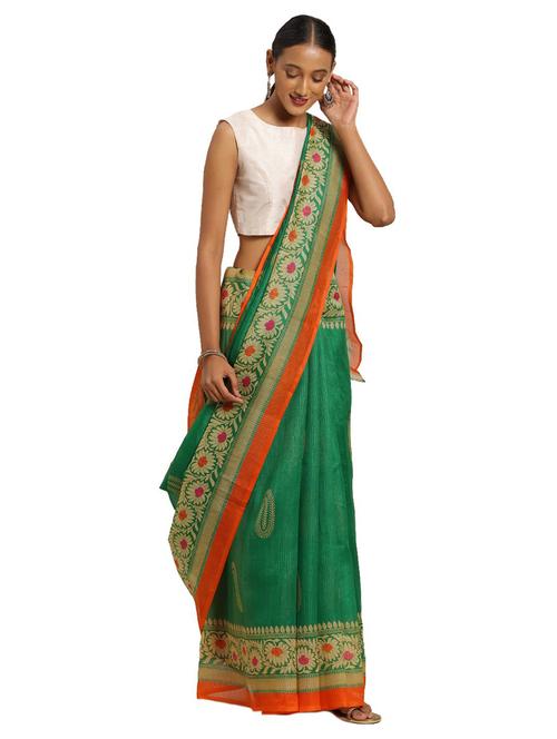 green colored printed saree with blouse - 18693594 - Very Small Image - 1