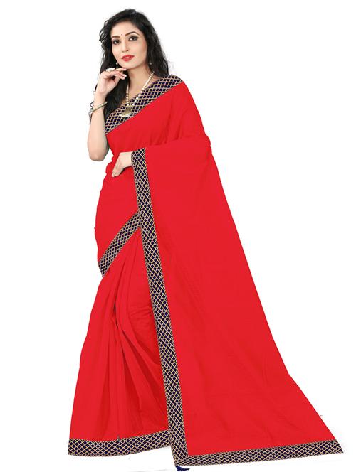lace detailed solid saree with blouse - 18696597 - Very Small Image - 1