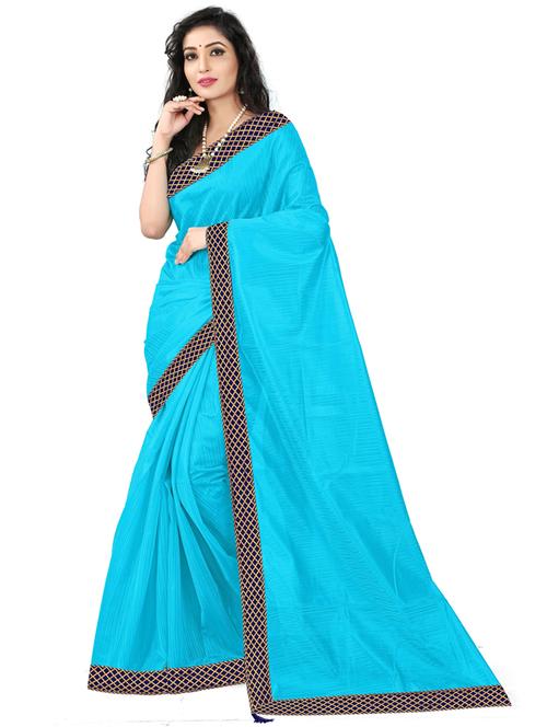 lace bordered solid saree with blouse - 18696621 - Very Small Image - 1