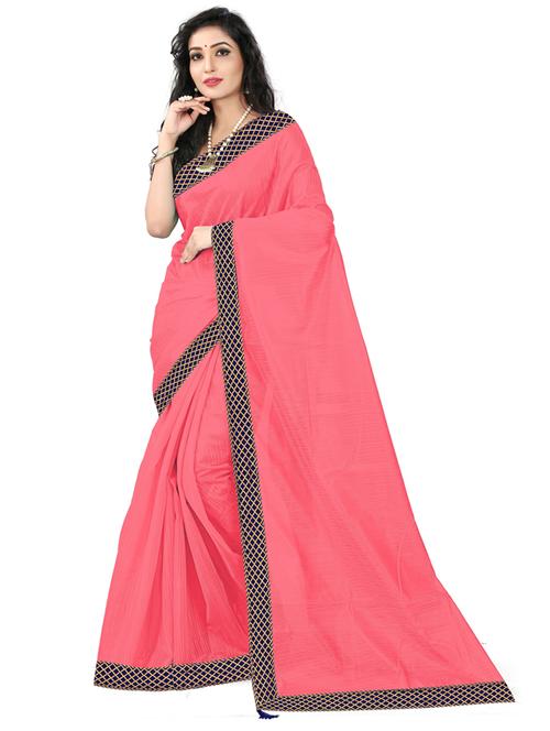 lace bordered solid saree with blouse - 18696686 - Very Small Image - 1