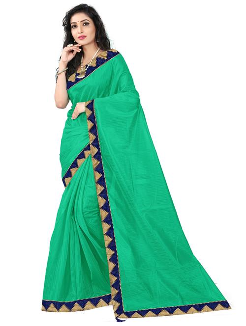 lace bordered solid saree with blouse - 18696689 - Very Small Image - 1