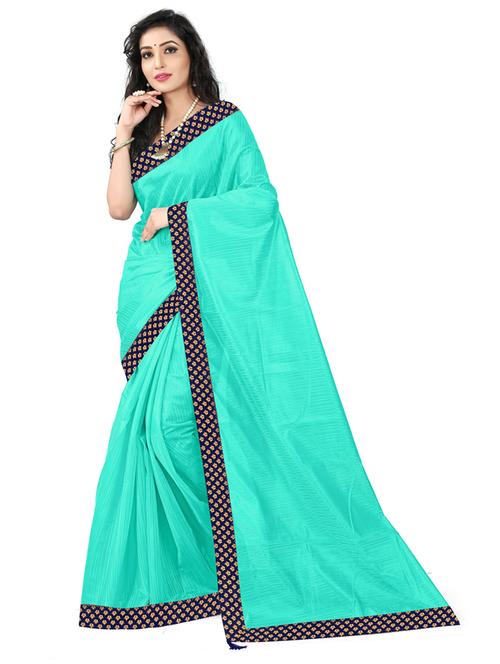lace bordered solid saree with blouse - 18696754 - Very Small Image - 1