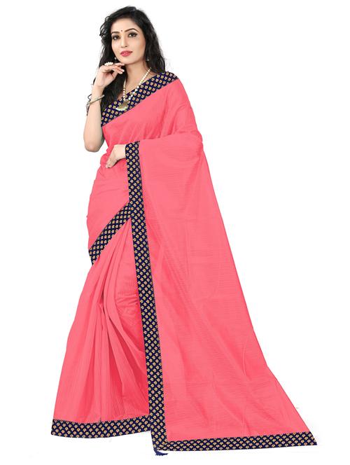 lace bordered solid saree with blouse - 18696769 - Very Small Image - 1