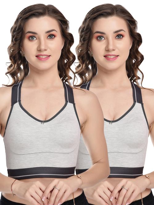 pack of 2 racer back solid sports bra - 18697417 - Very Small Image - 1