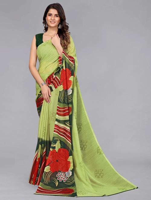 floral printed saree with blouse - 18697621 - Very Small Image - 1