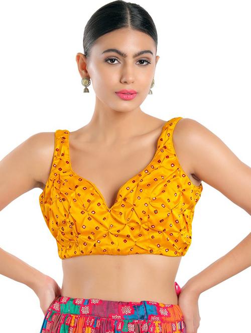 yellow satin embroidered blouse - 18697657 - Very Small Image - 1