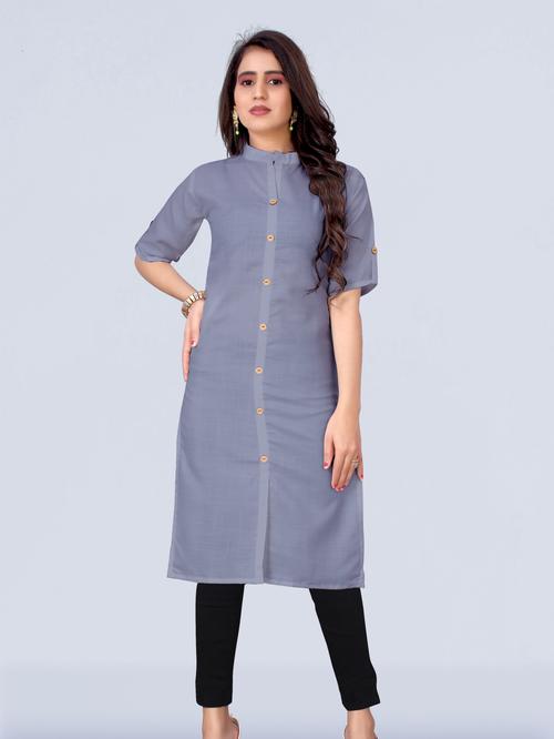 daily wear grey cotton fabric solid kurti for women - 18698544 - Very Small Image - 1
