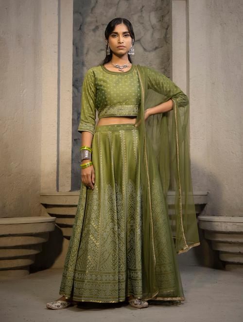 olive flared lehenga - 18699857 - Very Small Image - 1