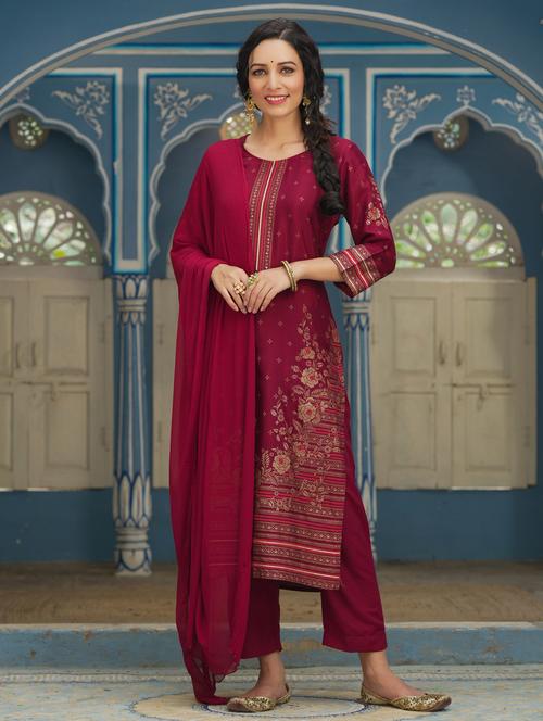red kurta pant set - 18699886 - Very Small Image - 1