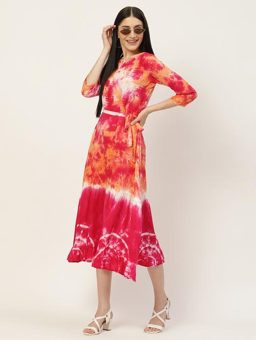 pink rayon fit & flare ethnic dress - 18699937 - Very Small Image - 1