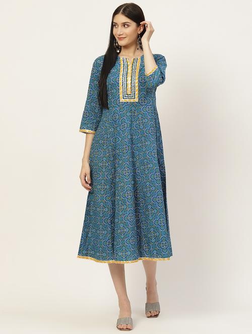 blue cotton flared ethnic dress - 18699948 - Very Small Image - 1