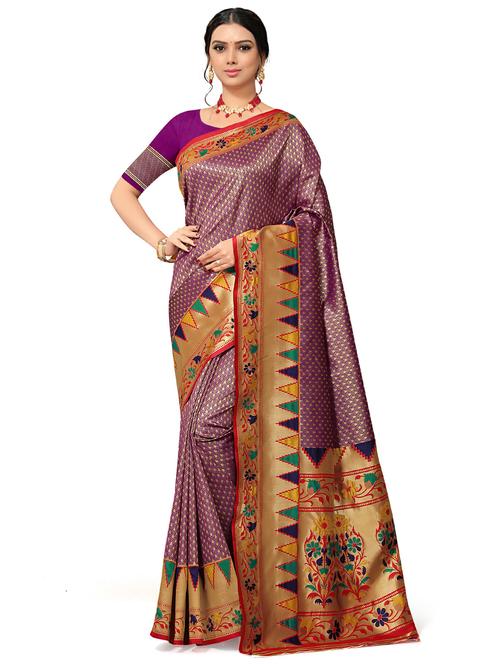 zari bordered woven saree with blouse - 18701094 - Very Small Image - 1
