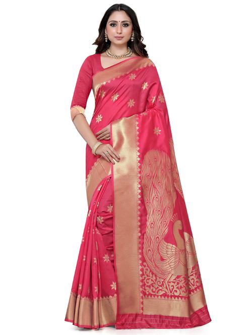 zari bordered woven saree with blouse - 18701127 - Very Small Image - 1