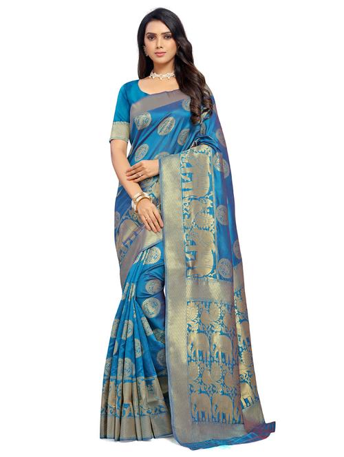 zari bordered woven saree with blouse - 18701129 - Very Small Image - 1