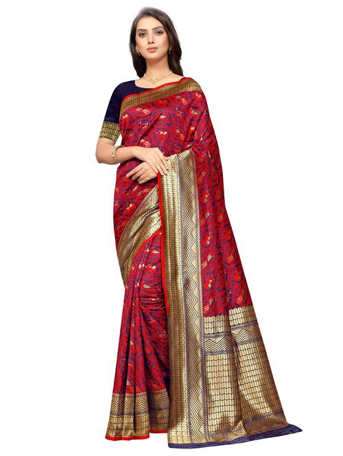 zari bordered woven saree with blouse - 18701137 - Very Small Image - 1