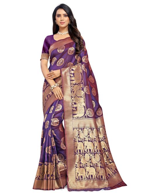 zari bordered woven saree with blouse - 18701149 - Very Small Image - 1