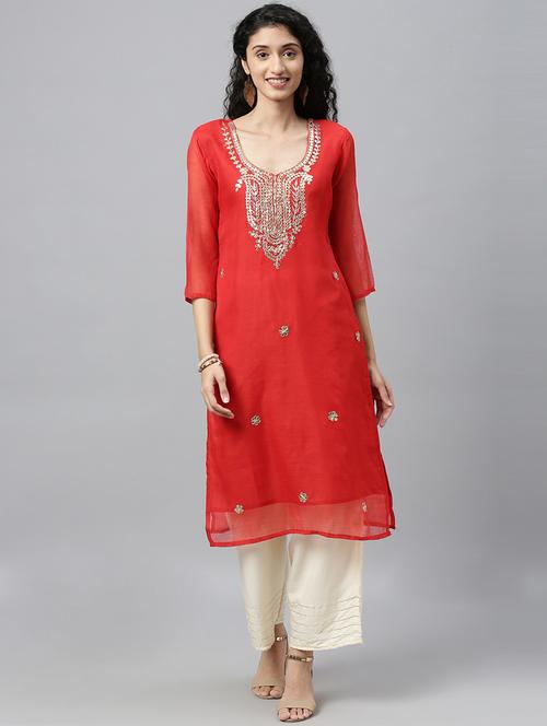 multi coloured embroidered kurta palazzo set - 18701220 - Very Small Image - 1