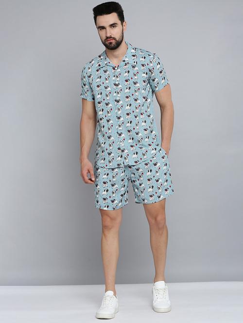 men shirt collar printed co-ords - 18701505 - Very Small Image - 1