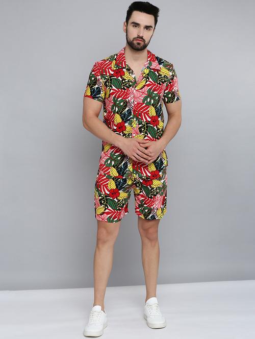 men shirt collar printed co-ords - 18701509 - Very Small Image - 1