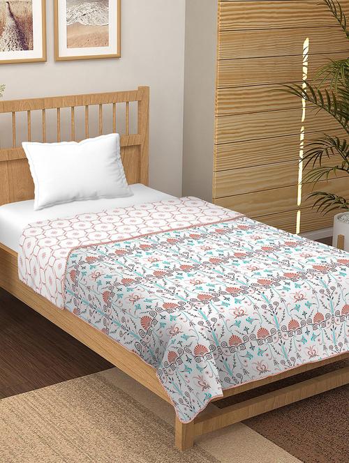 floral print 100% cotton, reversible single dohar/ac blanket - 18702009 - Very Small Image - 1