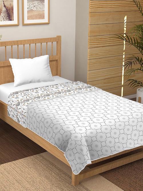 floral print 100% cotton, reversible single dohar/ac blanket - 18702010 - Very Small Image - 1