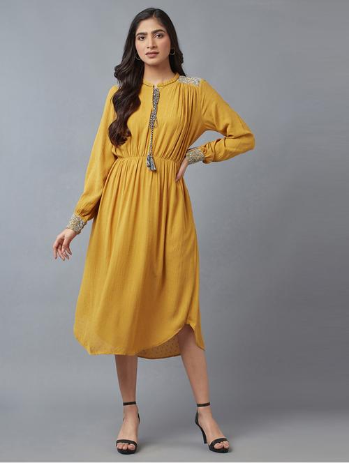 yellow viscose aline ethnic dress - 18703658 - Very Small Image - 1