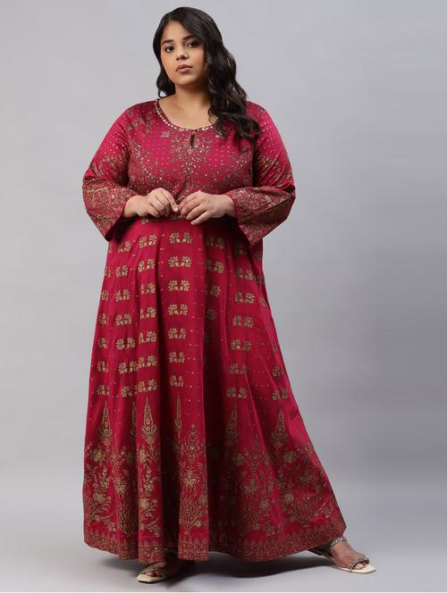 red viscose flared ethnic dress - 18703678 - Very Small Image - 1