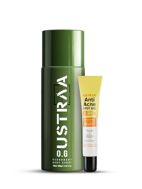 ustraa o.g deodorant - 150ml & anti acne spot gel - 15ml combo - 18718138 - Very Small Image - 1