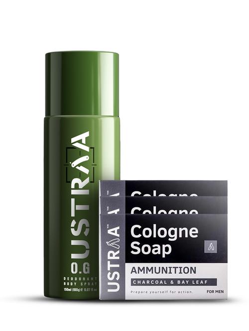 ustraa o.g deodorant - 150ml & ammunition cologne soap - 125g - set of 3 - 18718142 - Very Small Image - 1