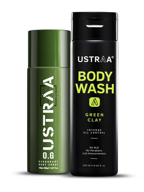 ustraa o.g deodorant - 150ml & body wash green clay - 250ml - combo - 18718143 - Very Small Image - 1