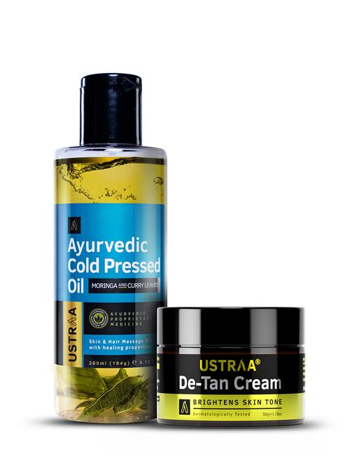 ustraa ayurvedic cold pressed oil - 200ml & de tan face cream - 50g - 18718156 - Very Small Image - 1