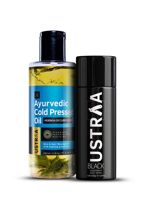 ustraa ayurvedic cold pressed oil - 200ml & black deodorant - 150ml - 18718157 - Very Small Image - 1