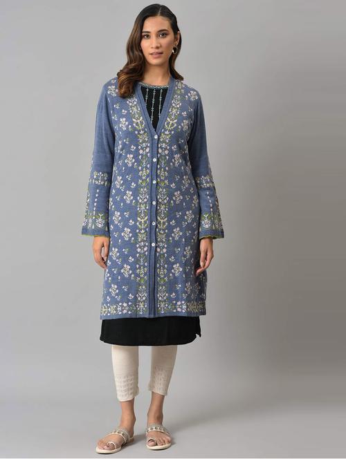 floral printed jacquard women's cardigan - 18718222 - Very Small Image - 1