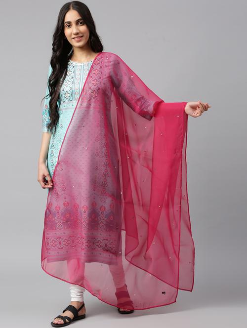 pink self designed embellished dupatta - 18718263 - Very Small Image - 1