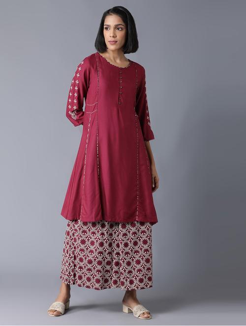 maroon kurta palazzo set - 18718305 - Very Small Image - 1