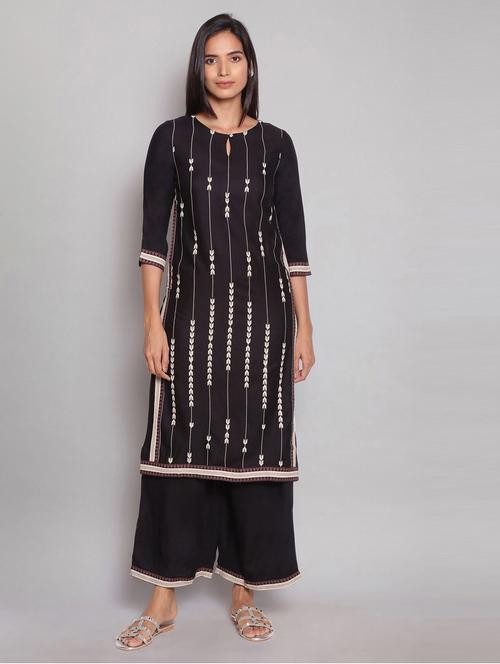 black kurta palazzo set - 18718314 - Very Small Image - 1