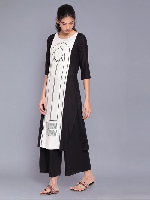 black viscose kurta pant set - 18718327 - Very Small Image - 1