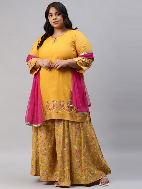 yellow viscose kurta palazzo set - 18718340 - Very Small Image - 1