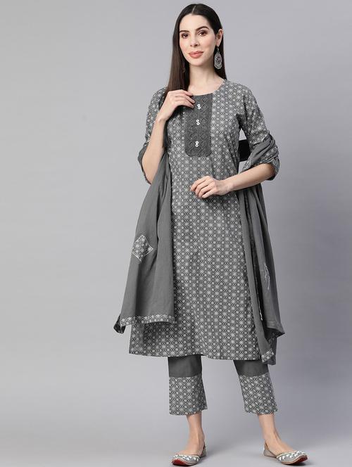 printed kurta pant set with dupatta - 18719082 - Very Small Image - 1