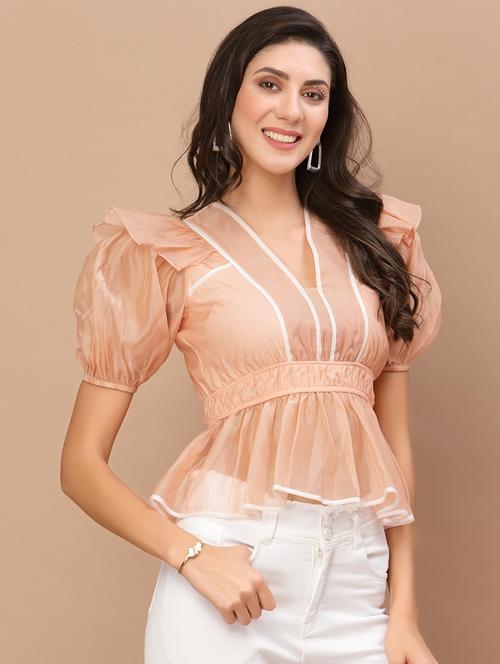 pastel peach puff sleeves top - 18719089 - Very Small Image - 1