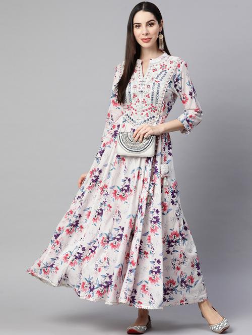 printed paneled gown with embroidery - 18719180 - Very Small Image - 1