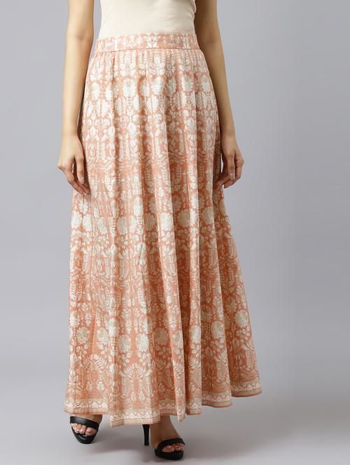 orange viscose flared skirts - 18719419 - Very Small Image - 1