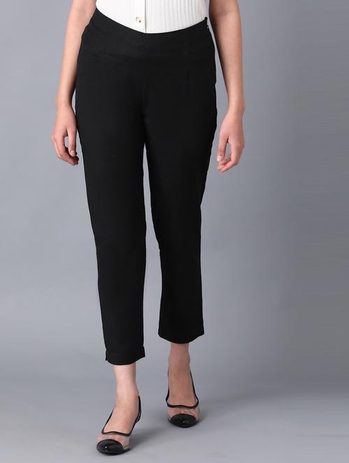 women mid-rise solid flat front trouser - 18720443 - Very Small Image - 1